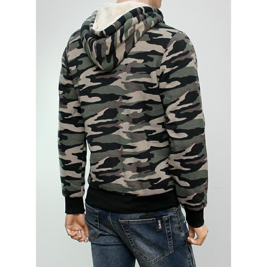 裏ボア パーカー 迷彩 メンズ ジップアップ 冬秋 カモフラ S~XXXL