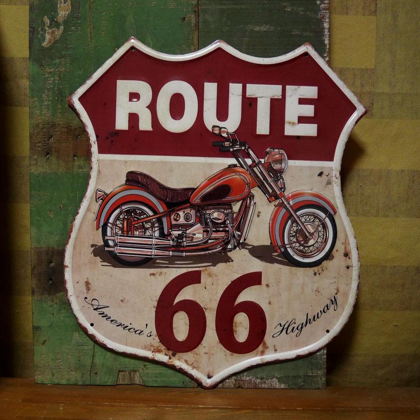 ルート66 アンティークエンボスプレート ブリキ看板 ROUTE 66