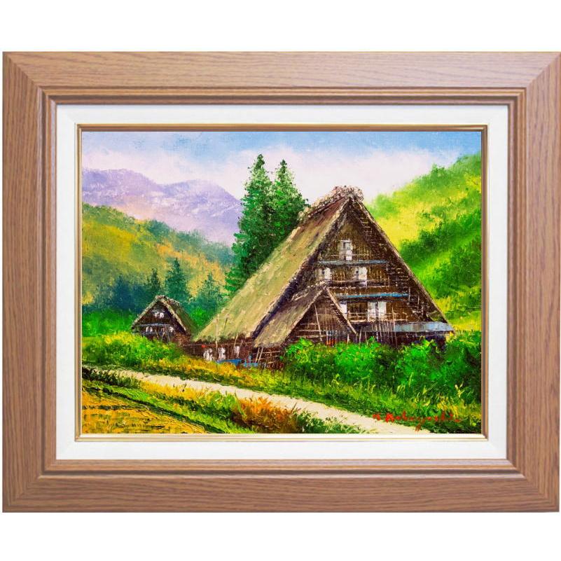 ☆春の白川郷・肉筆油彩画・F6キャンバス ☆春の白川郷・肉筆油彩画