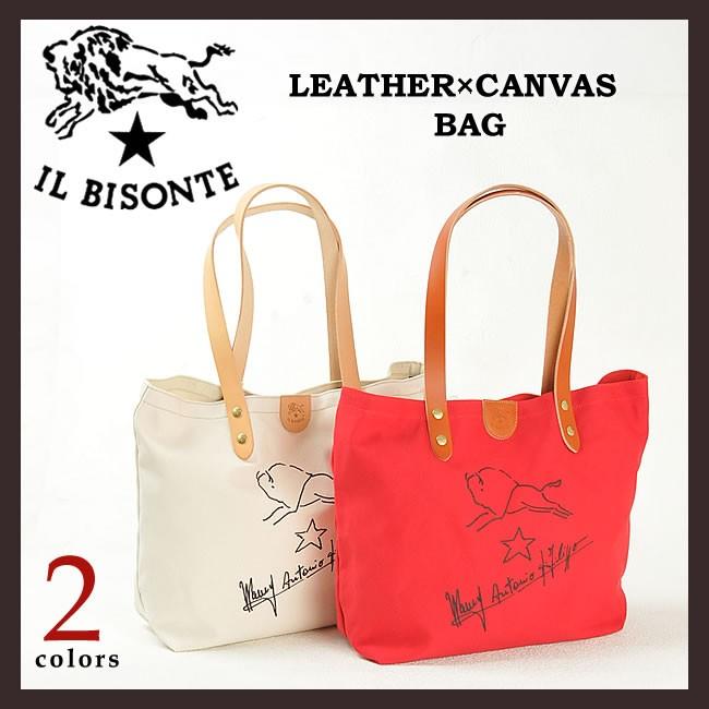 IL BISONTE（イルビゾンテ） サインプリント レザー&キャンバス トート