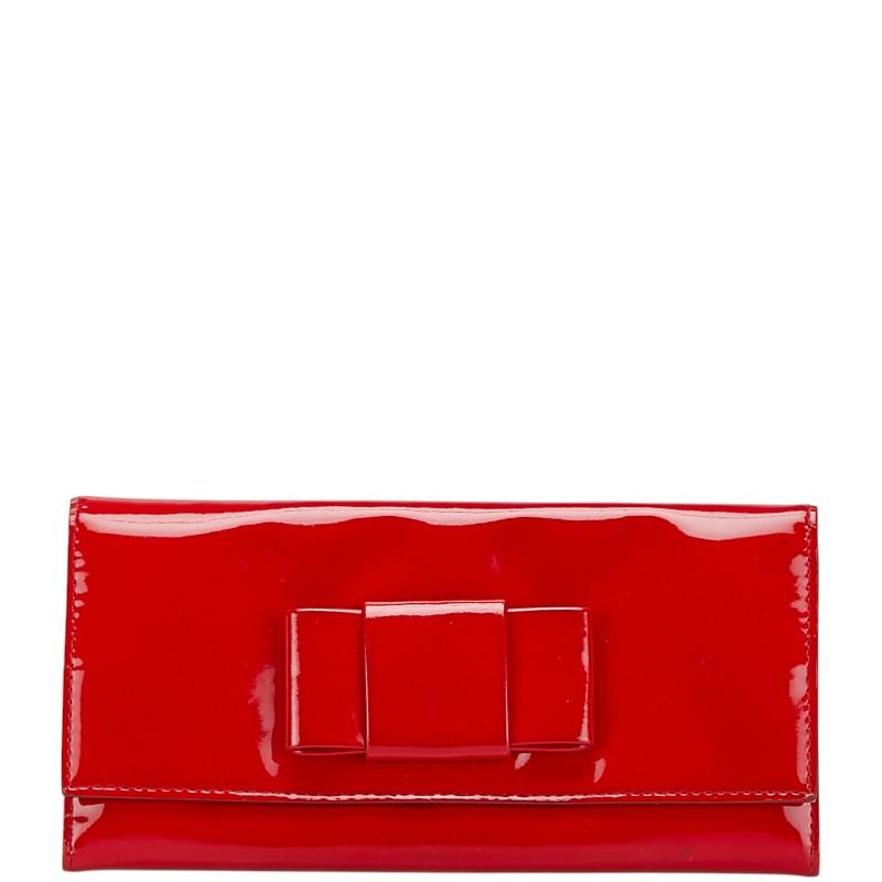 miu miu（ミュウミュウ） リボン 長財布 レッド エナメル レディース