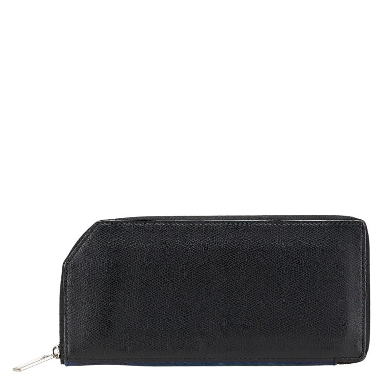 カミーユフォルネ ラウンドジップ 長財布 ブラック ブルー レザー