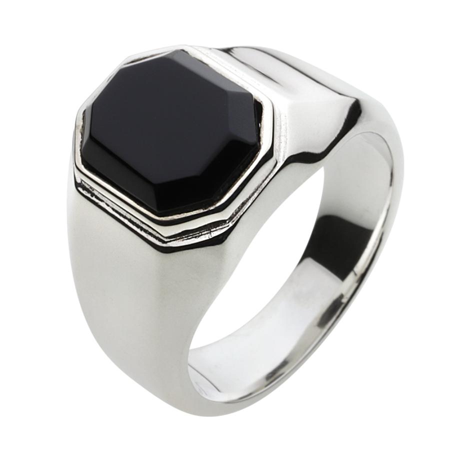オニキス シルバーリング 指輪 メンズ シンプル 黒 石 誕生石 シルバー