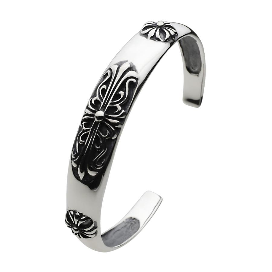 シルバーブレスレット メンズ バングル フローラル クロス シルバー925