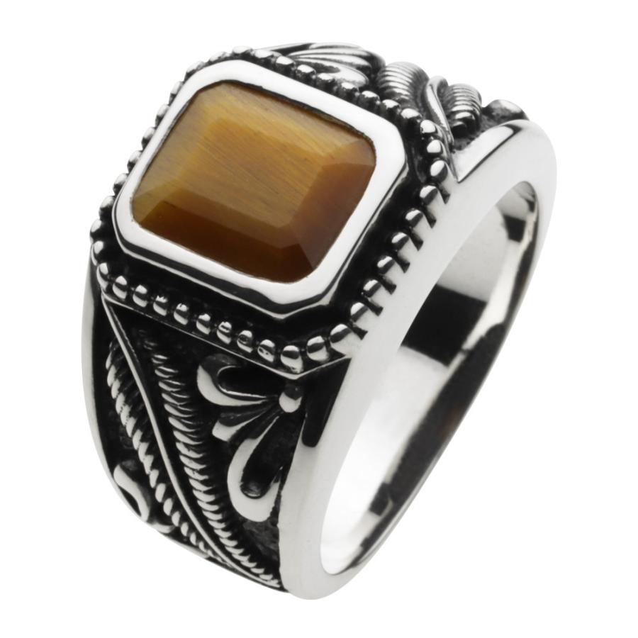 タイガーアイ シルバーリング 指輪 メンズ ネイティブ フェザー 羽 石