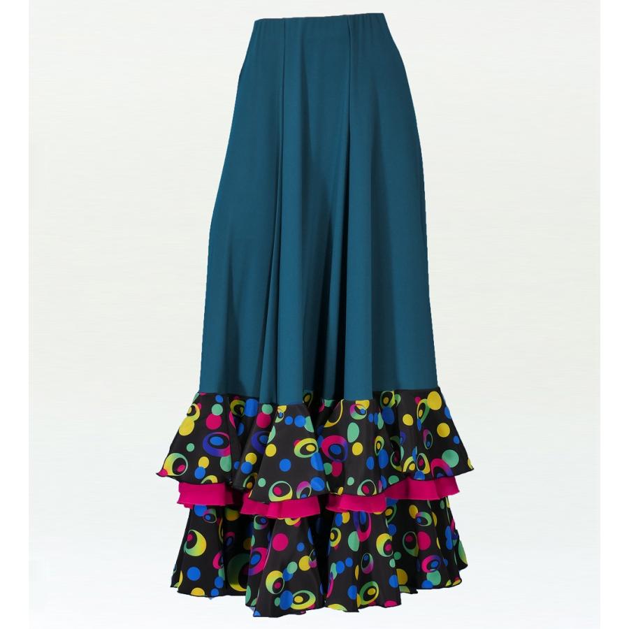 フラメンコ 水玉 フリル ファルダ スカート ブルー×ブラック