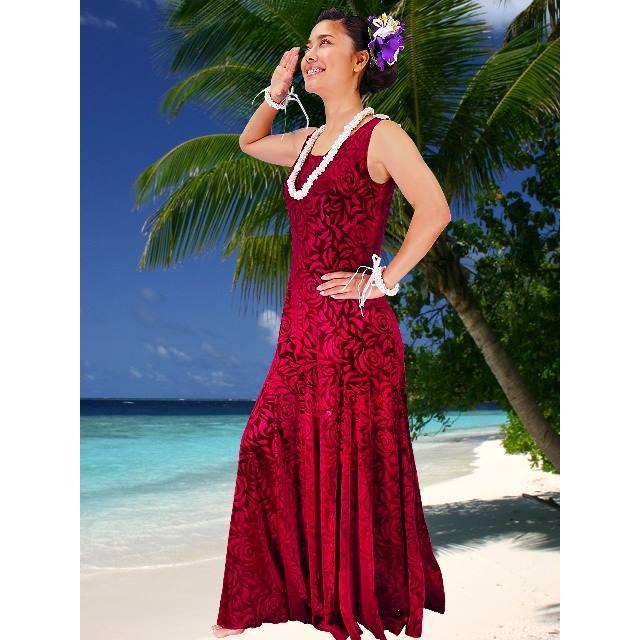 フラダンス ロケラニベルベット ワンピースドレス ワイン 2309wifa