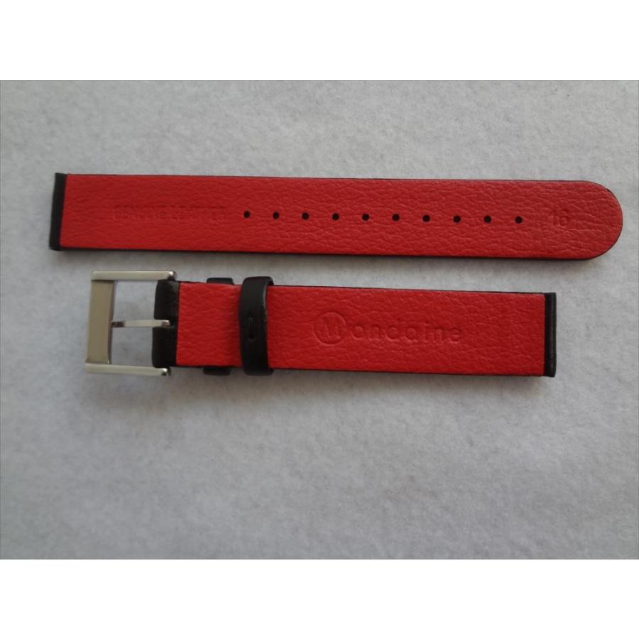 Mondaine 純正バンド 16mm レザー本革ベルト 黒色 黒/赤(裏地