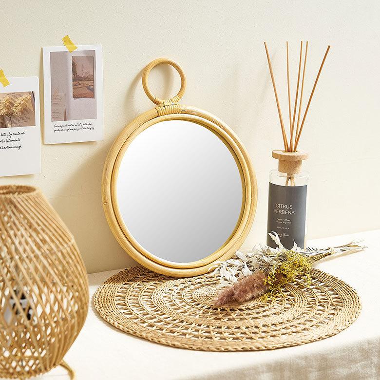 ELEMENTS ミラー 鏡 おしゃれ 壁掛け 立て掛け 卓上 ラタン かがみ 籐