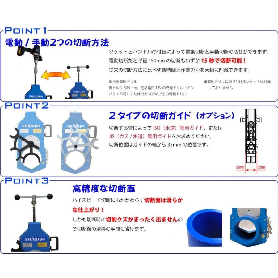 シブヤ ポリエチレン管用垂直切りカッター PE-150W 水道管用ガイド
