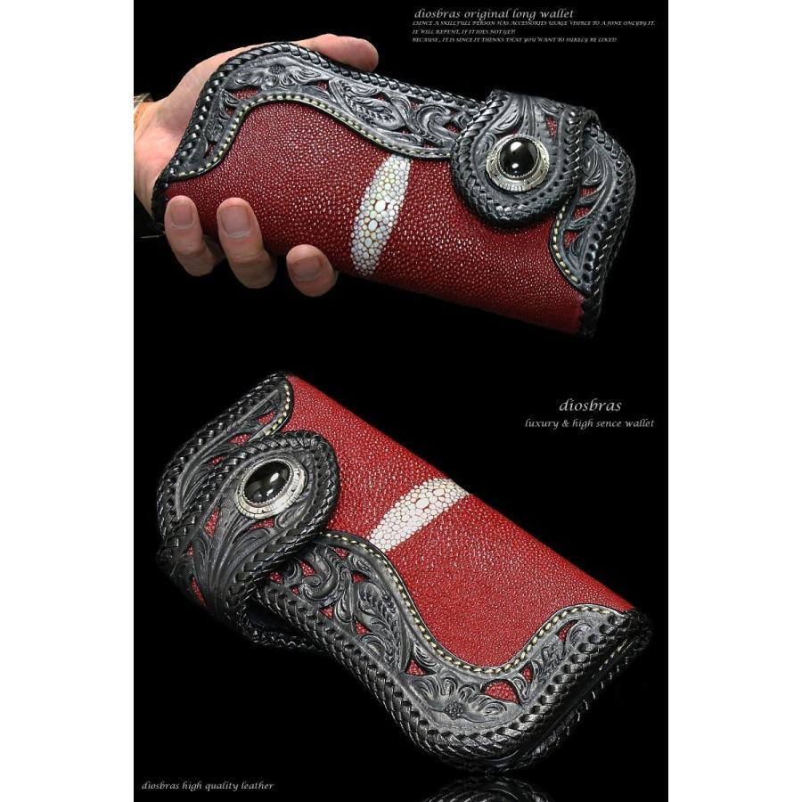 透かし彫りカービング 革財布 赤 レッド レザーウォレット 長財布 本革