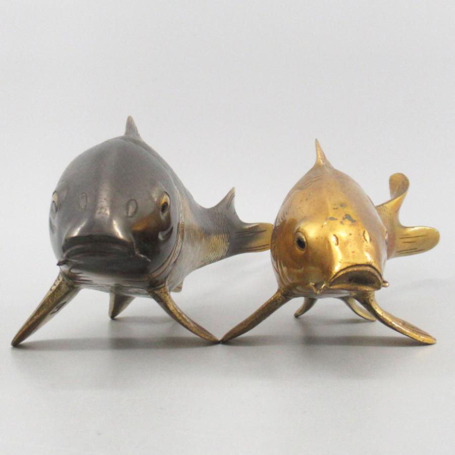 銅製 鯉 置物 2点 双鯉 縁起物/彫刻/風水/開運/和風/金属工芸 o126oyfu