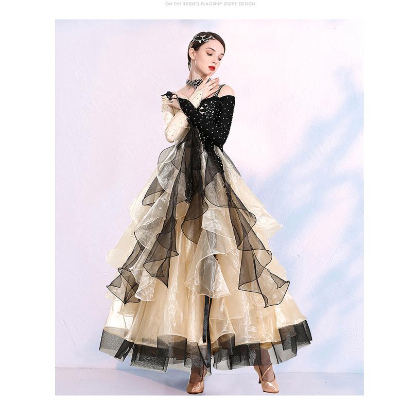 社交ダンス ワンピース モダンドレス 赤 大きいサイズ 長袖 黒 ダンス