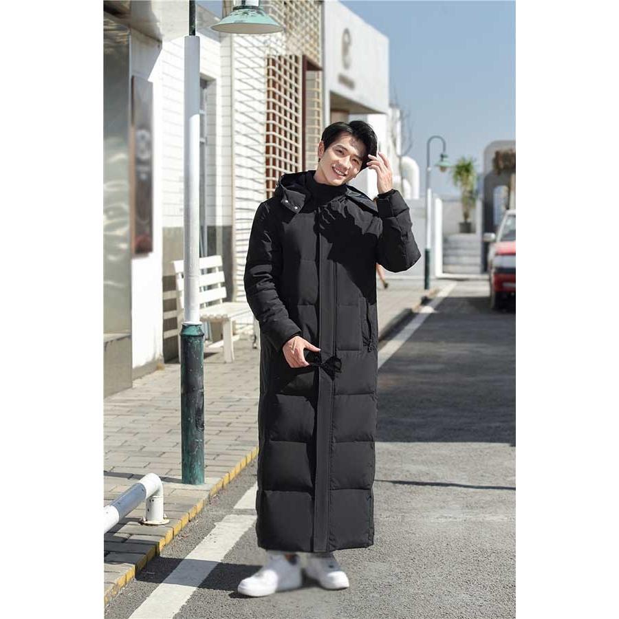 ダウンコート フード付き メンズ レディース 超ロング 男女兼用 ベンチ