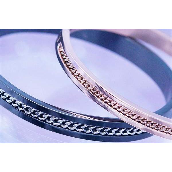 喜平チェーン・埋め込み型ハーフデザイン ステンレス ペアバングル