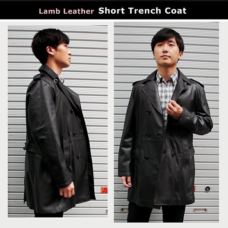 トレンチコート レザーコート 本革 革コート メンズ ラム革 柔らかい