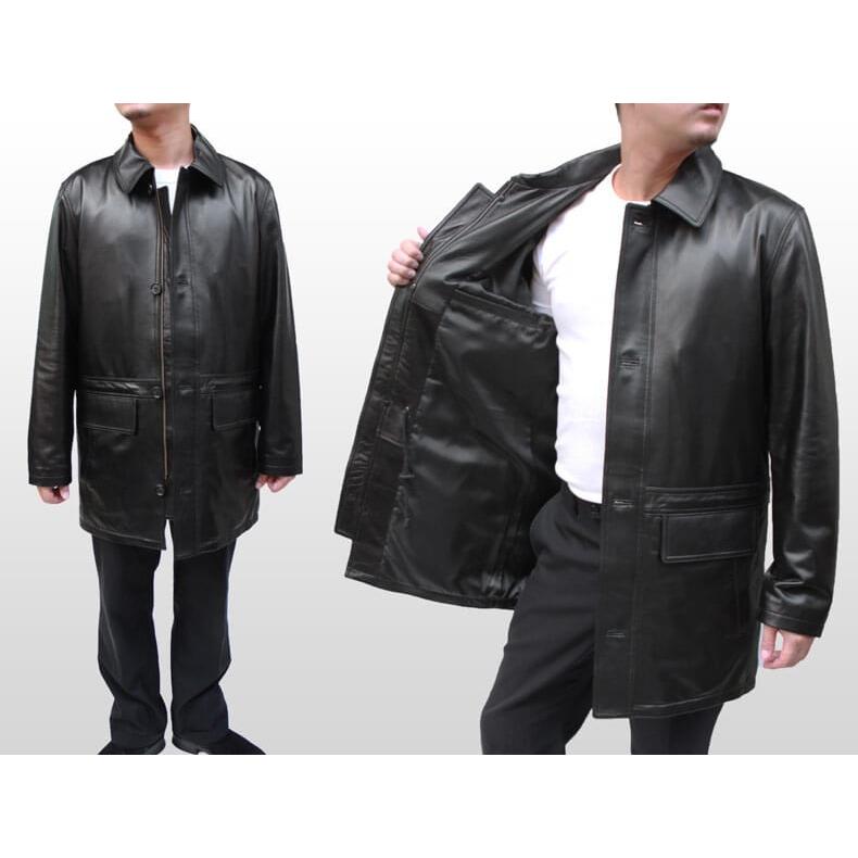レザーコート メンズ ハーフコート 革コート ラム革 ブラック 黒 6085