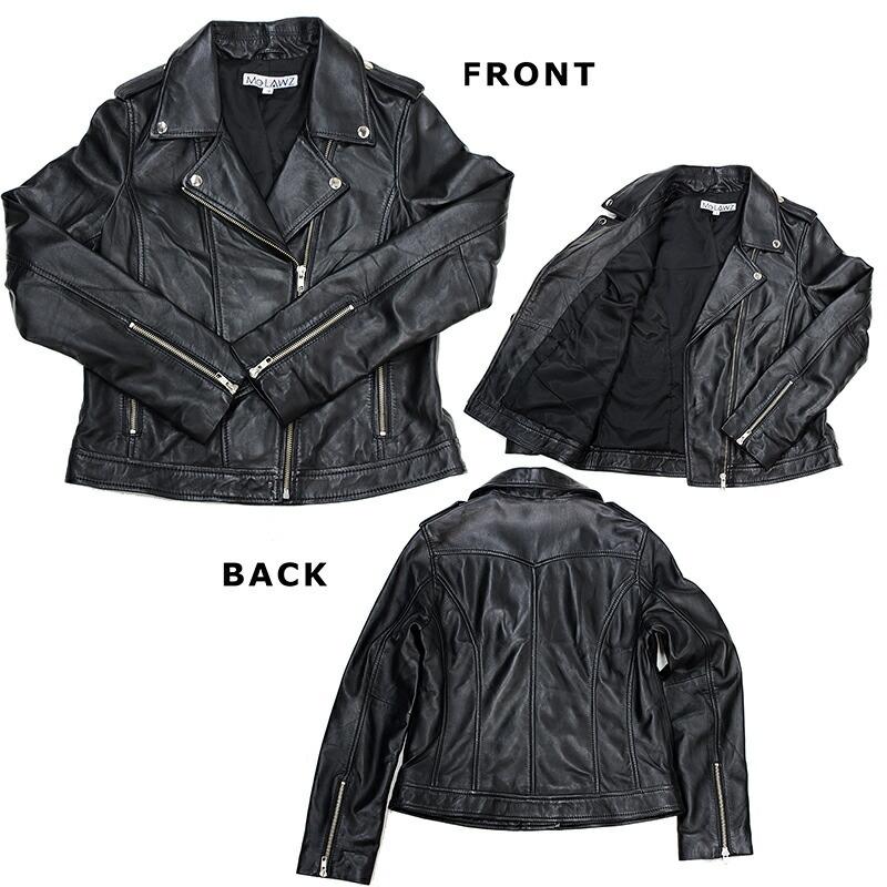 Mo-LAWS 革ジャン レディース ダブルライダースジャケット ラム革 本革