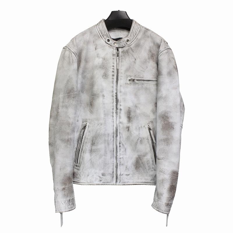 本革 ラムレザー】ホワイト シングルライダースジャケット メンズ