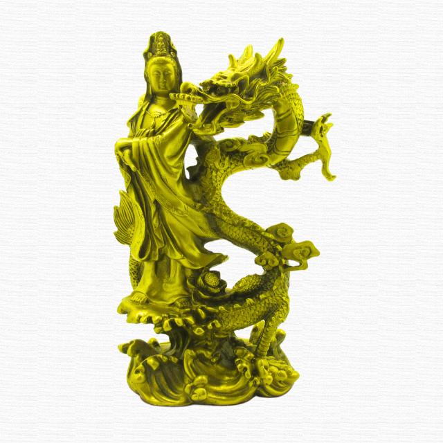 龍 観音菩薩 銅製 置物 龍上観音 仏像 高さ約25cm 聖観音 像 特大