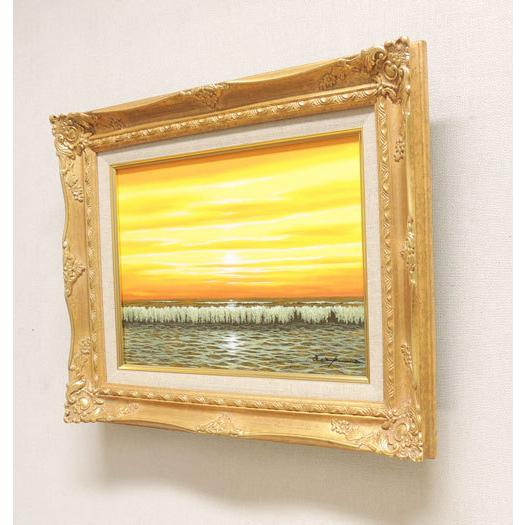 絵画 朝焼けの海 (朝隈敏彦) 【海・山】【肉筆】【油絵】【3・4号