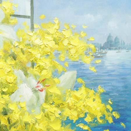 絵画 油絵 ミモザとカサブランカ （堀哲夫） 【肉筆】【油絵】【花