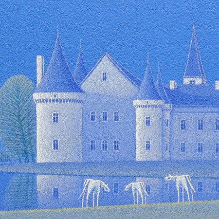 絵画 油絵 水辺の城 (松浦敬文) 【肉筆】【油絵】【外国の風景】【10号