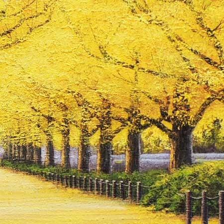 絵画 油絵 神宮外苑いちょう並木 F50号 （木村由記夫） 【肉筆】【油絵