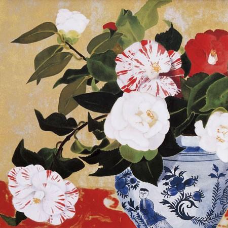 小倉遊亀 絵画 椿 【複製】【美術印刷】【巨匠】【変型特寸】 : 掛け軸