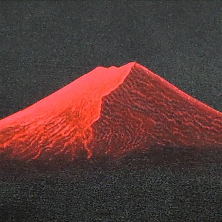 絵画 油絵 渡辺ムサシ 【赤富士】（サムホール） 【肉筆】【油絵