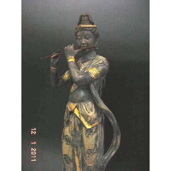 仏像 笛を奏でる 音声菩薩（おんじょうぼさつ）喜多敏勝原型 蝋型青