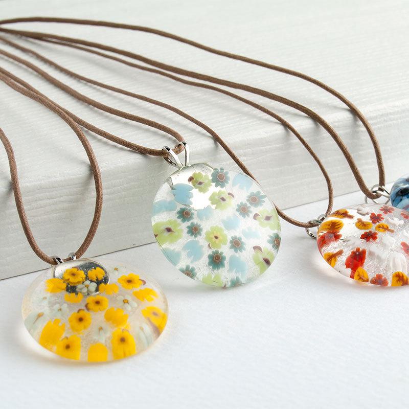 北欧 ミルフィオリ ネックレス 01 鳥」ミルフィオリ トンボ玉 ガラス