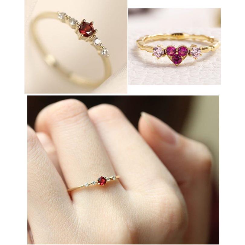 指輪 リング 天然石 赤 レッド ハート イエローゴールド 華奢