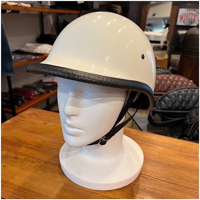 ジョッキータイプ ハーフヘルメット 装飾用 つやありアイボリー : 黒革