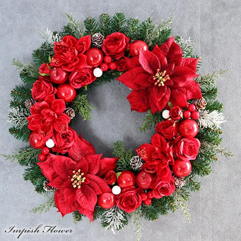 クリスマスリース ポインセチア 玄関 赤 豪華 造花 クリスマス リース