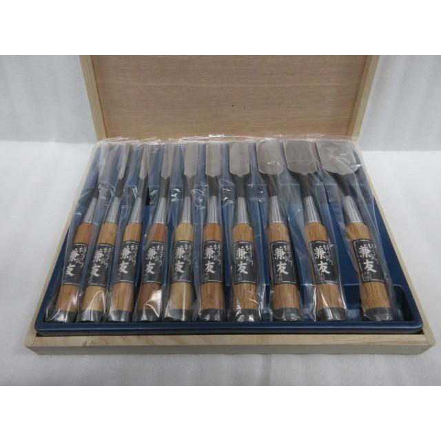兼友 別誂 追入 のみ 手づくり本鍛 鑿 10本組 謹製木箱入 ノミ 大工