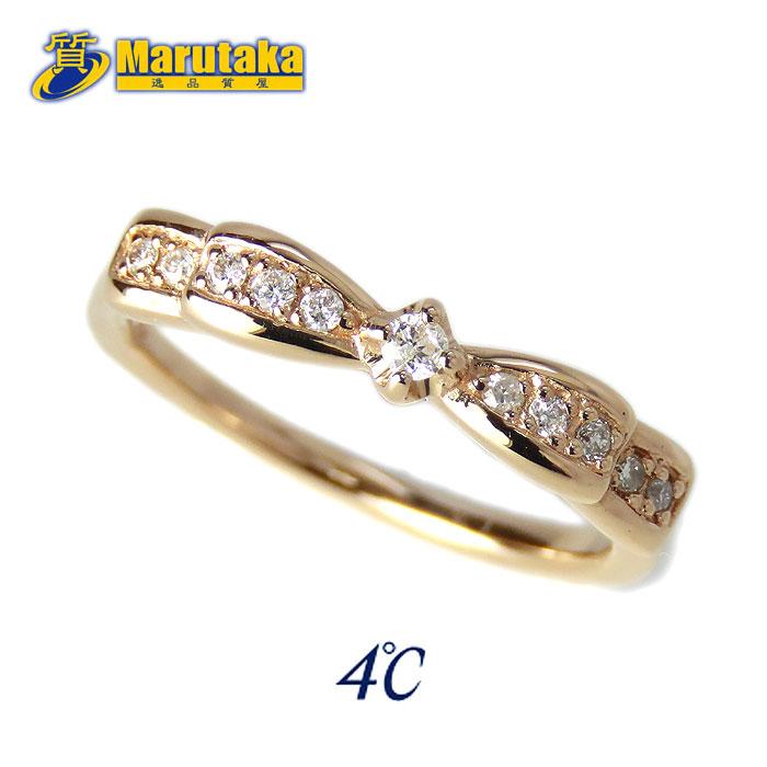 4℃（ヨンドシー） 送料無料 K18PG ダイヤモンド リング リボン 6号