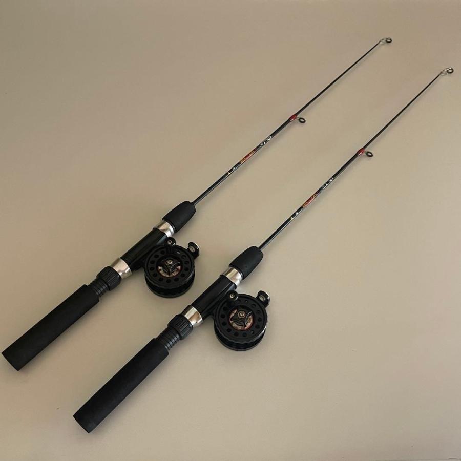コンパクトロッド 2本セット 62cm リール付き 短竿 ブラック 穴釣り