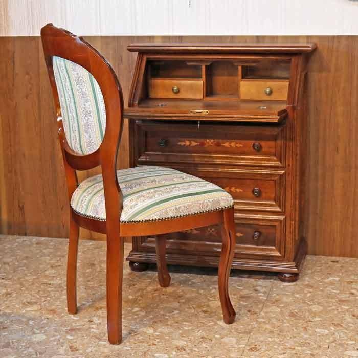 イタリア デスク ライティング ビューロー 3段 茶 象嵌 丸脚 完成品