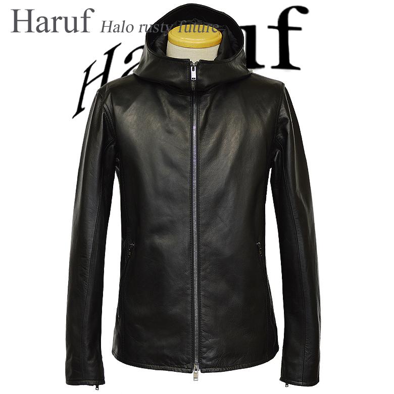 Haruf（ハルフ） フード付き レザージャケット ライダースジャケット