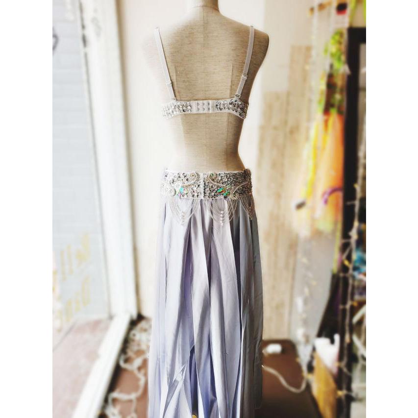 ベリーダンス 衣装 ブラ ベルト パール しずく 上下2点 セット