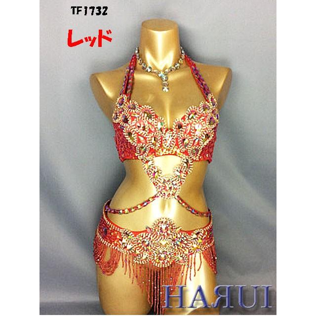 ベリーダンス 衣装 Vドロップ ブラ ベルト 上下2点 セット レッド