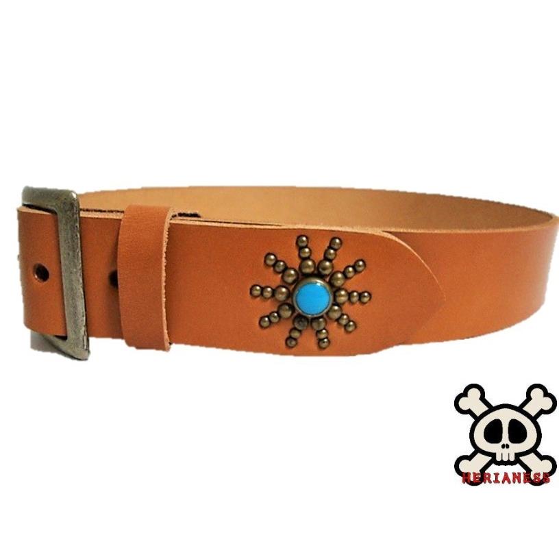 栃木レザー エンドオンリー スタッズベルト 茶 ターコイズスポッツ