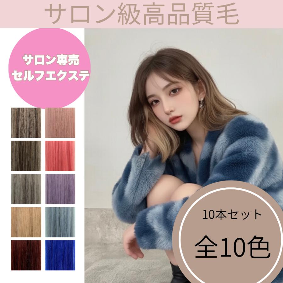 インナーカラー エクステ セルフキット 52cm×10本セット 最高級人毛