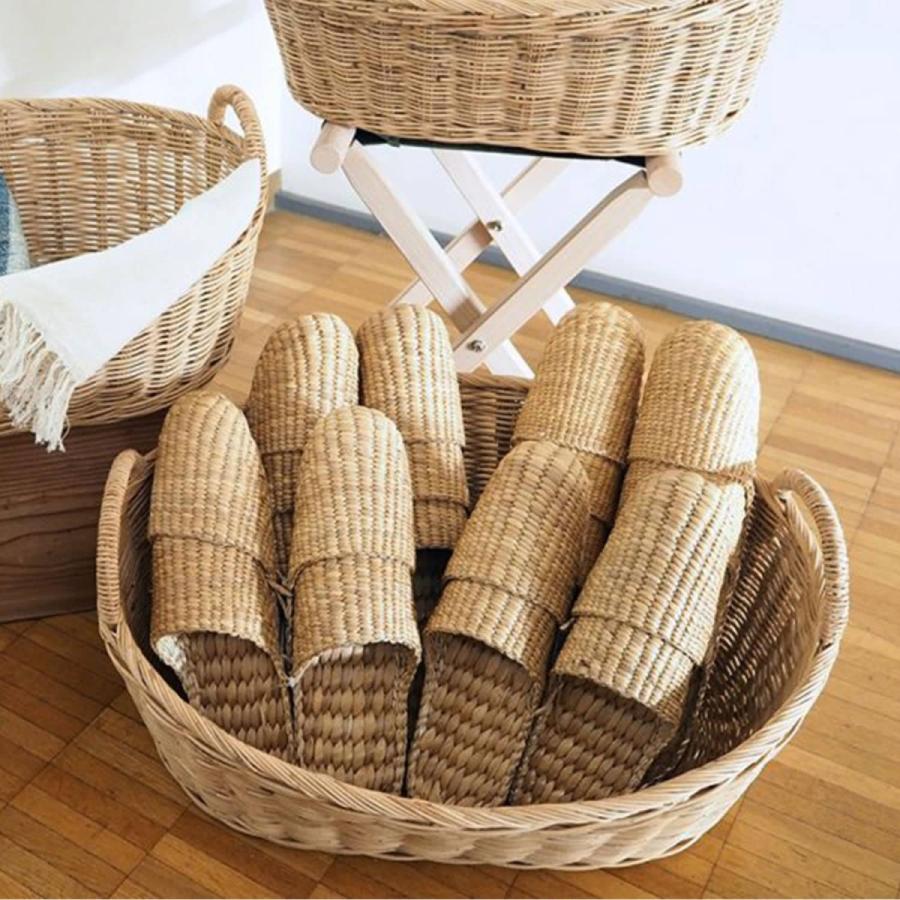 松野屋 ラタン取手付楕円バスケットロータイプ L かご カゴ 籐 脱衣