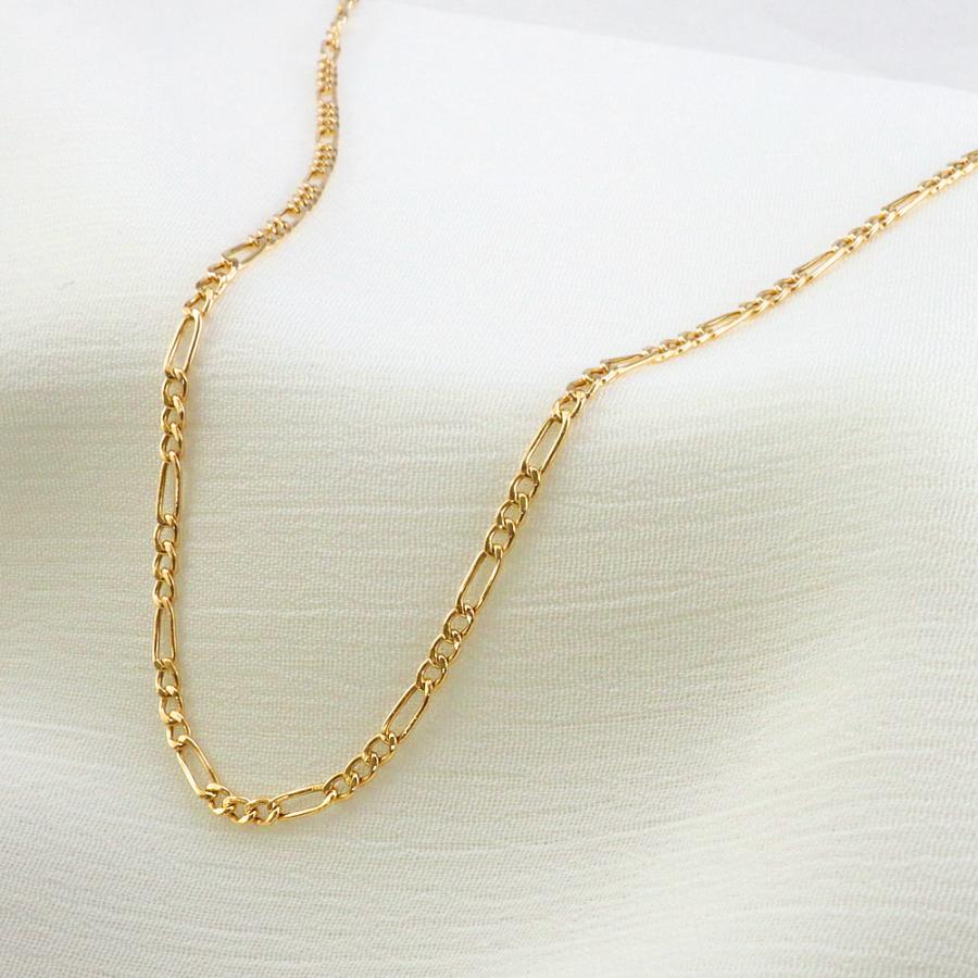 18金 チェーン ネックレス フィガロ 中空 43〜48cm キヘイ デザイン