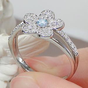 Pt900 アイスブルーダイヤモンド フラワーモチーフ リング 指輪