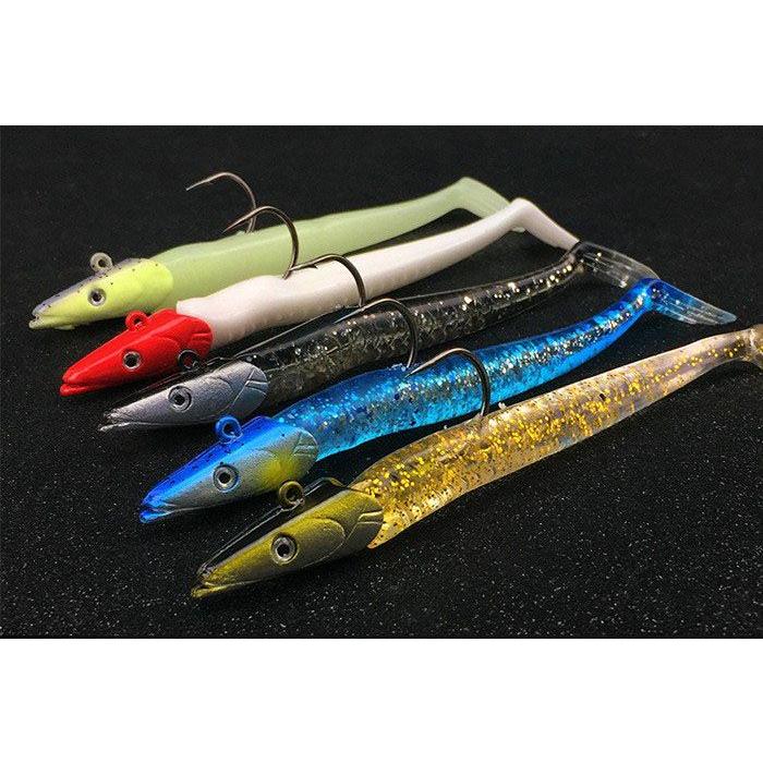 ジグヘッド ワーム 5色セット シャッドテール タチウオ 3D アイ 釣り