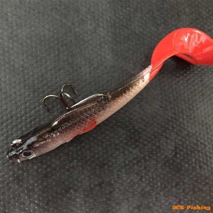 ソフトルアー カーリー レッドテール ジグヘッド ワーム 4個セット 3D