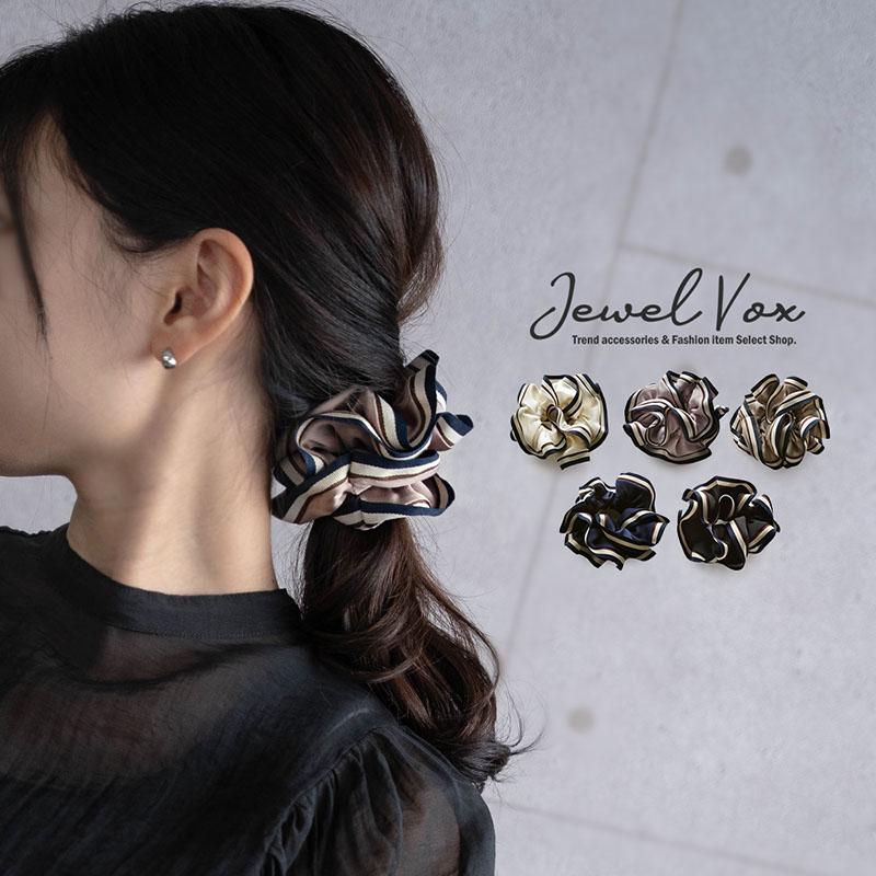 Jewel VOX シュシュ 黒 ピンク ヘアアクセサリー グログラン ボーダー